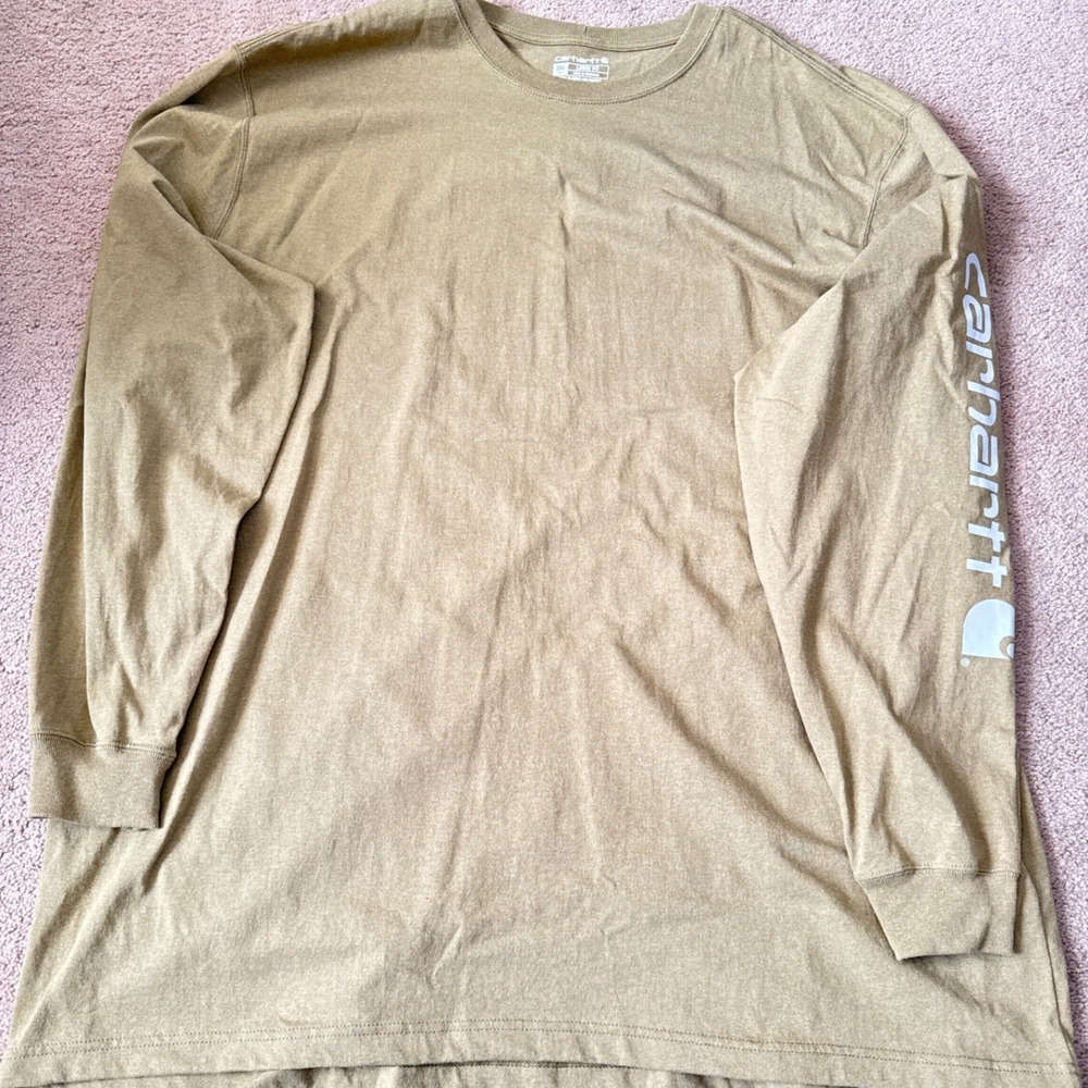 Carhartt Men's 3XL Tan Loose Fit Heavyweight LS Logo Graphic T-Shirt Workwear